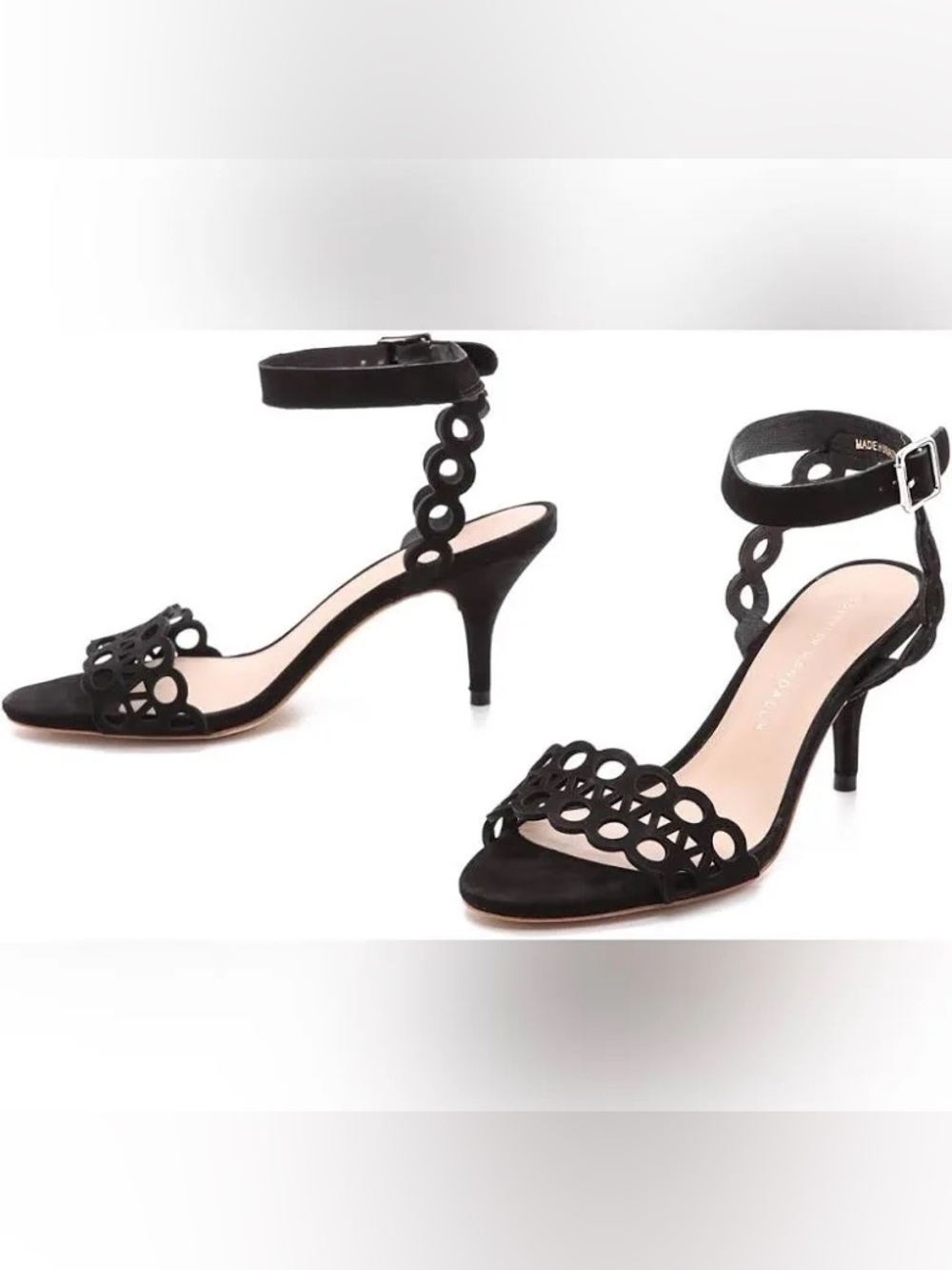Loeffler Randall Opal Suede Sandals Size 7 Black Cutout Ankle Strap Heels